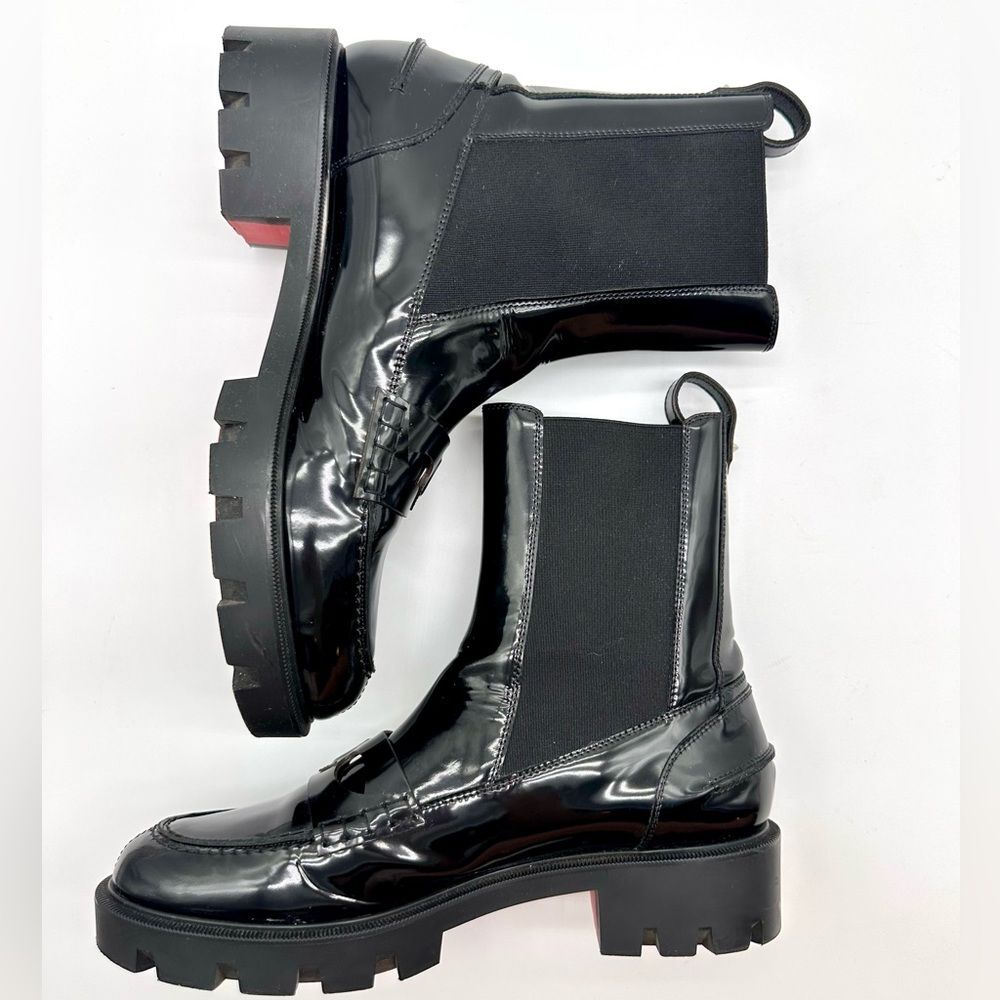 CHRISTIAN LOUBOUTIN Montezu Brushed Leather Ankle Boots Black Lug Sole EU 39 US9 - Picture 9 of 15